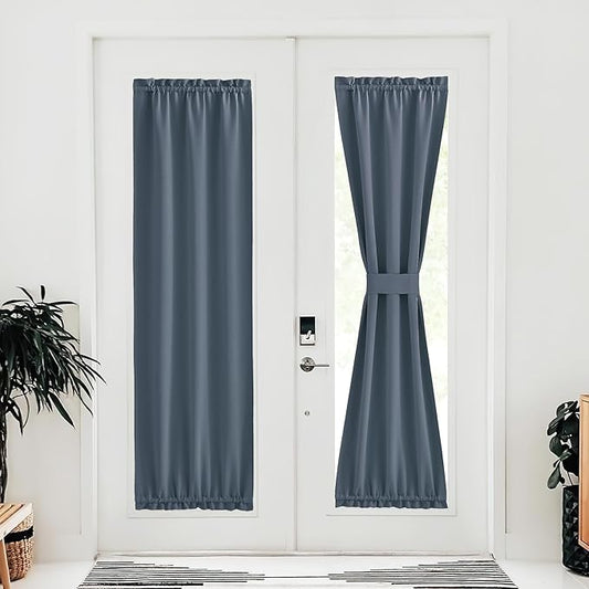 NICETOWN Sidelight Door Curtains 72 Inches Long for Side Window Thermal Insulated Farmhouse Privacy Protect Blackout French Door Curtain Bonus Adjustable Tieback, 30x72 Inch, 1 Panel, Stone Blue