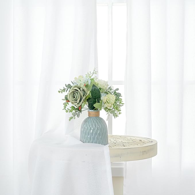 YoungsTex 45 Inch Length White Linen Curtains for Window - Short Light Filtering Drapes Semi Sheer with Bronze Grommet Privacy for Kitchen Bathroom Living Room Window, 2 Panels, 42 X 45 Inch