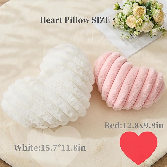 2Pcs Heart Pillow Red White Throw Pillows Decorative Pillows.Heart Shaped Throw Pillows for Bed Couch Chair Bedroom Room.Cute Small Pillow for Valentines Day Women Valentine Wedding Home Decor