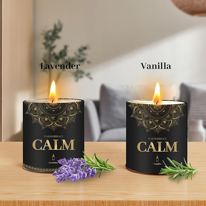 WarmEmbrace Scented Candles, 9 Oz Candle Sets for Home, Office, Meditation, Yoga, Candle Set for Women & Men, Birthday, Christmas, Anniversary, Valentine's Day Present, (2 Pack, Lavender & Vanilla)