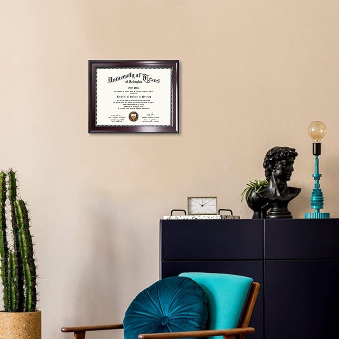 GraduationMall 8.5x11 Certificate Diploma Frame, UV Protection Acrylic, Mahogany with Gold Beads, Set of 2