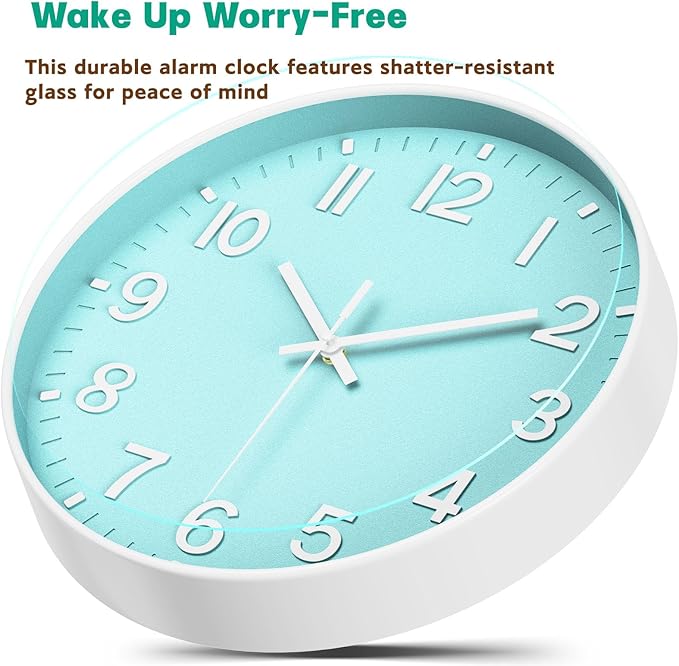 Modern Wall Clock Silent Non-Ticking ?€? Coral Green Analog Wall Clock Battery Operated for Living Room, Kitchen, Bedroom, Office ?€? Stylish Wall Decor for Home, 12 Inch