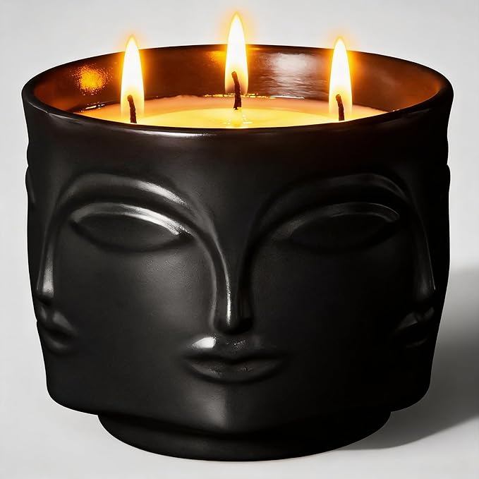 Viyffo 20oz Large Black Funny Scented Candle for Men – Vanilla & Amber Oud, 3 Wick Non Toxic Soy Candle, Matte Ceramic Jar, Luxury Home Fragrance, Elegant Winter Décor & Premium Birthday Gift