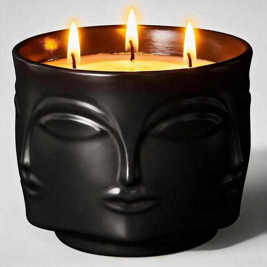 Viyffo 20oz Large Black Funny Scented Candle for Men – Vanilla & Amber Oud, 3 Wick Non Toxic Soy Candle, Matte Ceramic Jar, Luxury Home Fragrance, Elegant Winter Décor & Premium Birthday Gift