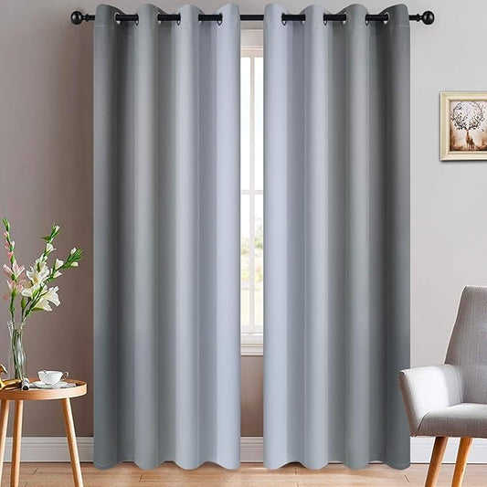Yakamok Light Blocking Ombre Curtains, Greyish White and Grey Gradient Color Curtains, Room Darkening Grommet Window Drapes for Bedroom(52x90 Inch, Grey, 2 Panels)