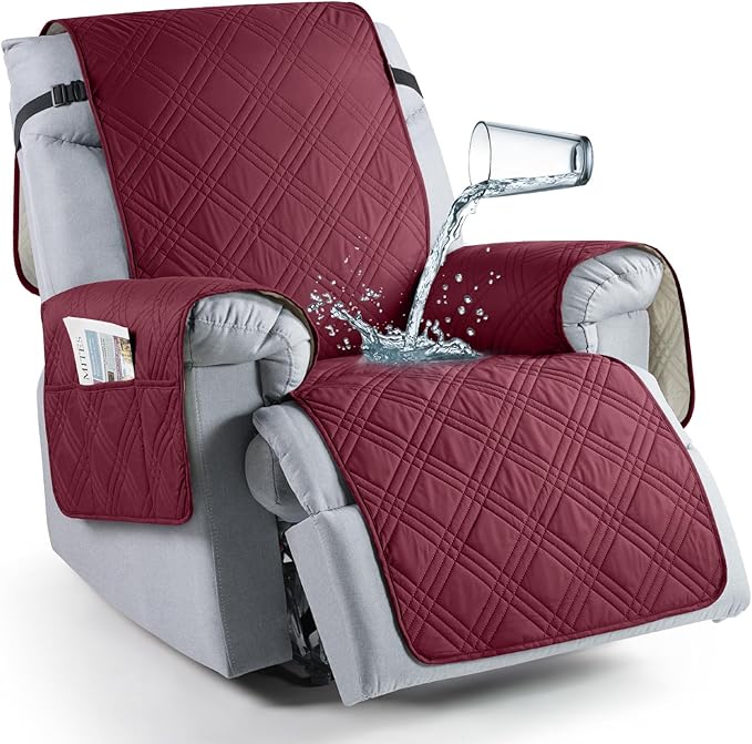 TAOCOCO 100% Waterproof Recliner Chair Cover, Small Recliner Covers for Recliner Chair with Pocket, Non Slip Reclining Chair Cover Furniture Protector for Kids, Pets(20'', Wine)