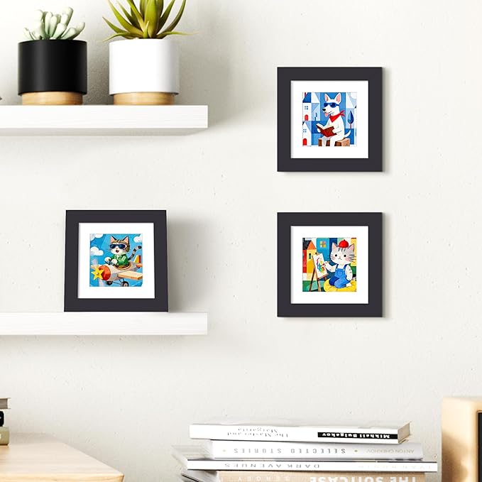 upsimples 4x4 Picture Frame, Display Pictures 3x3 with Mat or 4x4 Without, Wall Hanging Photo Frame, Black, 1 Pack