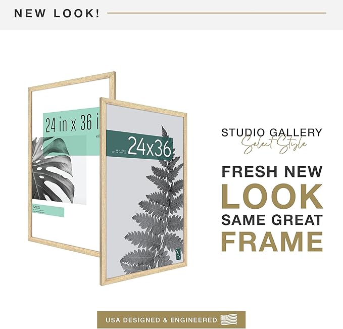 MCS Studio Gallery 24x36 Poster Frame Natural Woodgrain Engineered Wood, Vertical & Horizontal Wall Hanging Large Picture Frame for Photos, Posters & Art Prints (1-Pack)