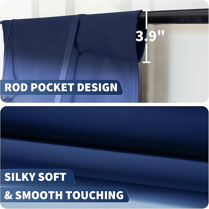 COSVIYA 100% Blackout Ombre Blue Adjustable Tie Up Curtains for Kitchen Thermal Insulated Room Darkening Valance Rod Pocket Balloon Roman Shade for Small Window,48" L x 42" W, 1 Panel