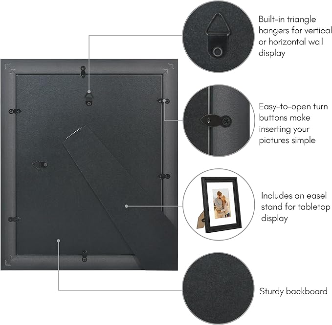 Americanflat 8x10 Picture Frame with Shatter-Resistant Glass - Use as 5x7 Frame with Mat or Display 8x10 Photo Without Mat - Ornate Picture Frames for Wall and Tabletop Display - Black