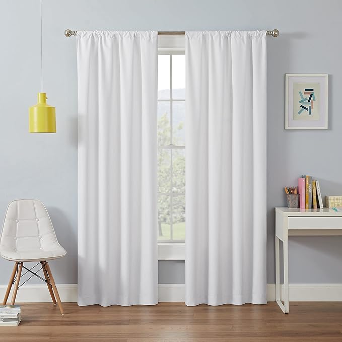 Eclipse Kendall Modern Blackout Thermal Rod Pocket Window Curtain for Bedroom or Living Room (1 Panel), 42" x 54", White (Pack of 2)
