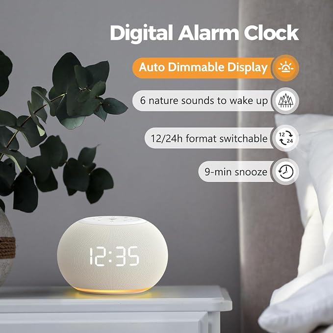 REACHER Auto Dimmable Sound Machine Alarm Clock with Night Light for Girls | 20 soothing sounds, sleep timer, precise volume, soft night lights, auto-dimming display, cute white noise soother for kids - Image 6