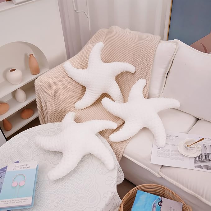 Marble Empire White Starfish Pillow for Couch and Bed, Coastal Decor Throw Pillow, Ocean Beach Theme Accent Pillow for Living Room