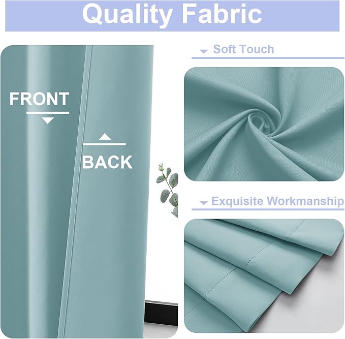 Simplebrand Ava Blackout Curtains for Patio 108 Inches Long 2 Panels Set, Solid Thermal Insulated Room Darkening Rod Pocket Window Treatment Curtains Blackout Drapes, W50 x L108 Inch, Aqua
