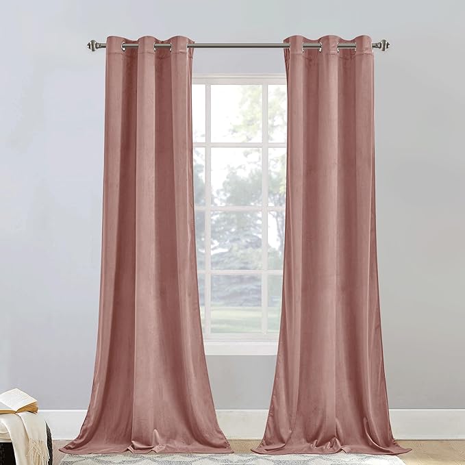 StangH 42 inch Width Dusty Pink Velvet Curtains Light Dimming for Girls Bedroom, Soft Grommet Thermal Insulated Drapes for Nursery Elegant Decor Backdrops for Wedding Party, W42 x L84, 2 Panels