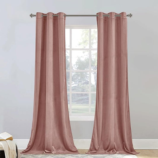 StangH Elegant Dusty Pink Plush Velvet Curtains with Grommet for Baby Bedroom, Solid Light Blocking Thermal Insulated Drapes 96 inches Long for Nursery/Wedding, W42 x L96, 2 Panels