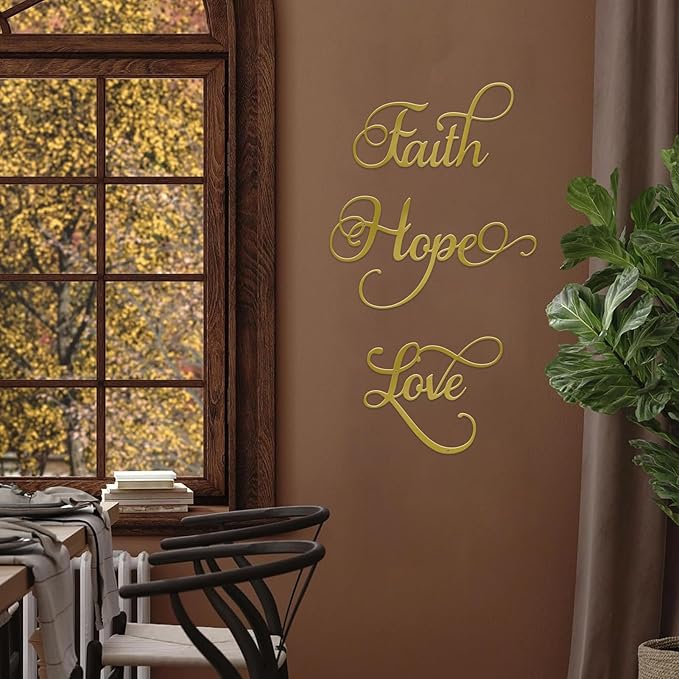 ESTART Faith Hope Love 3 Pieces Metal Wall Decor Inspirational Black Letter Sign Wall Art Rustic Vintage Farmhouse Word Metal Sign Family Wall Decor for Home Bedroom Living Room
