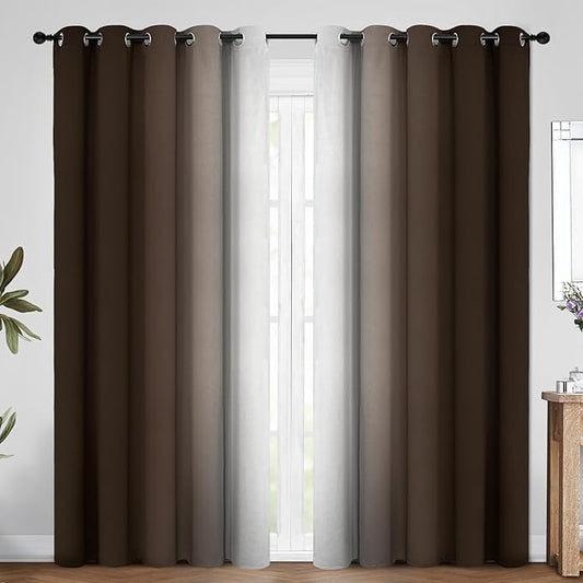 COSVIYA Curtains & Drapes Ombre Brown Curtains 84 inch Long 2 Panels Set, Grommet Room Darkening Light Blocking Insulated Thermal Gradient Window Panels for Bedroom/Living Room,70x84 inches