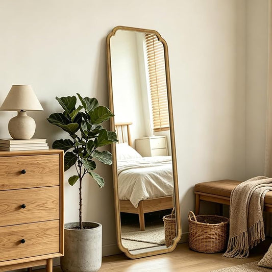 WallBeyond Full Length Mirror Wall Mounted 65"x22", Rustic Wooden Frame Floor Mirror, Large Full Body Mirror for Bedroom, Leaning or Hanging Against Wall (Natural Solid Wood)