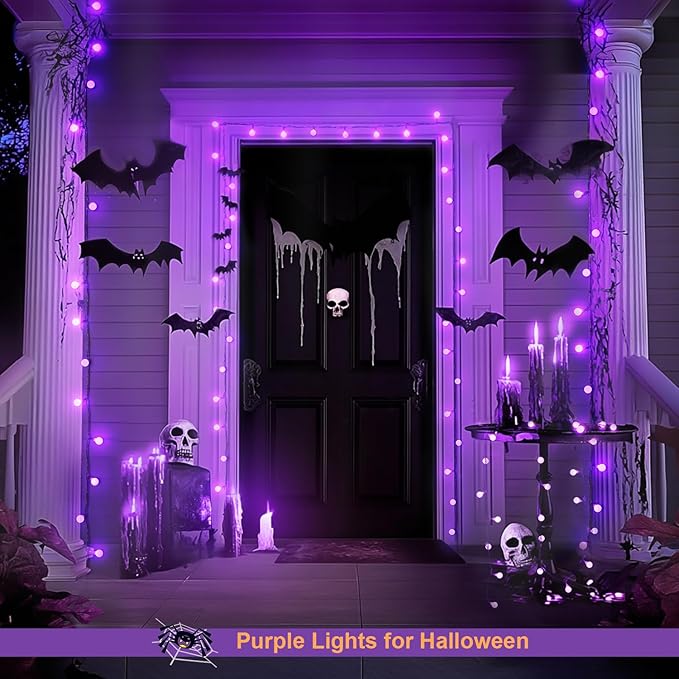 JMEXSUSS 100 LED Purple Globe String Lights Battery Operated, 33ft 8 Modes Indoor Christmas Lights with Remote, Battery Powered Fairy Lights Outdoor for Room Bedroom Party Patio Yard Decor