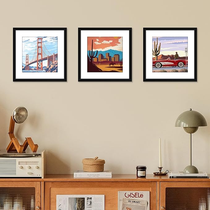 FIXSMITH 12x12 Picture Frame Set of 2, Photo Frame with HD Plexiglass, Display Pictures 8x8 with Mat or 12x12 Without Mat, Black Picture Frames Collage Wall Decor, Gallary Wall Frame