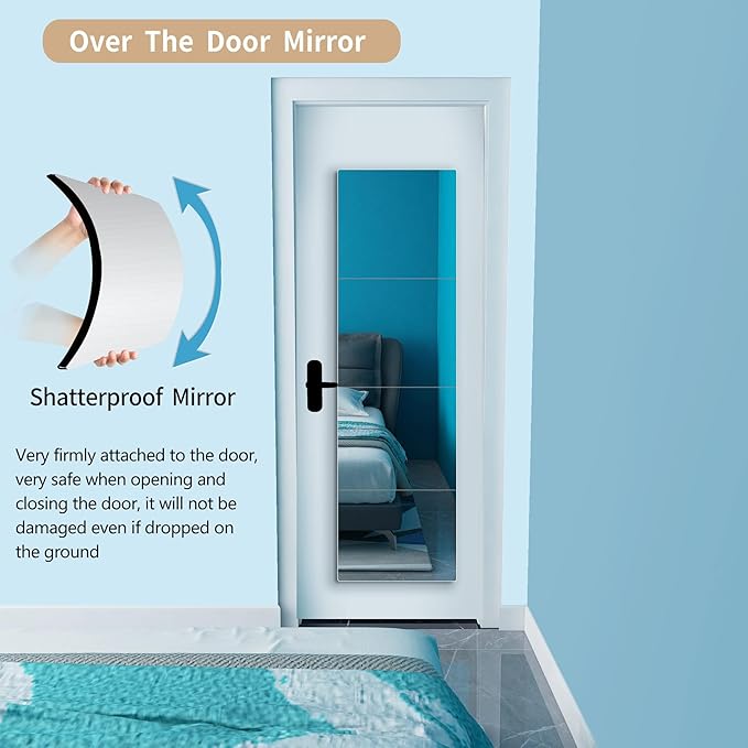 quegau Full Length Mirror for Kids Safety Shatterproof Mirror, Plastic Wall Mirrors, Made of Acrylic Plexiglass Mirrors, 4 Pcs 8"x8", Long Bedroom Door Closet Mrroir, Workout for Home Gym Body Mrroir