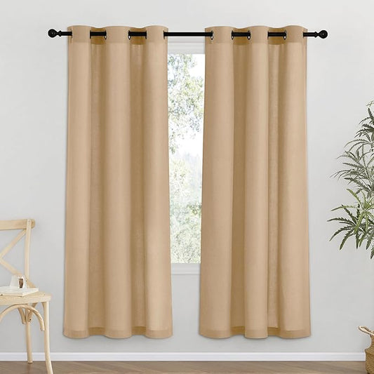NICETOWN Burlap Thick Linen Curtains 72" Length, Grommet Privacy Window Treatments Linen Weave with Light Penetration Vertical Drapes for Farmhouse/Home Office, W42 x L72, 2 Panels