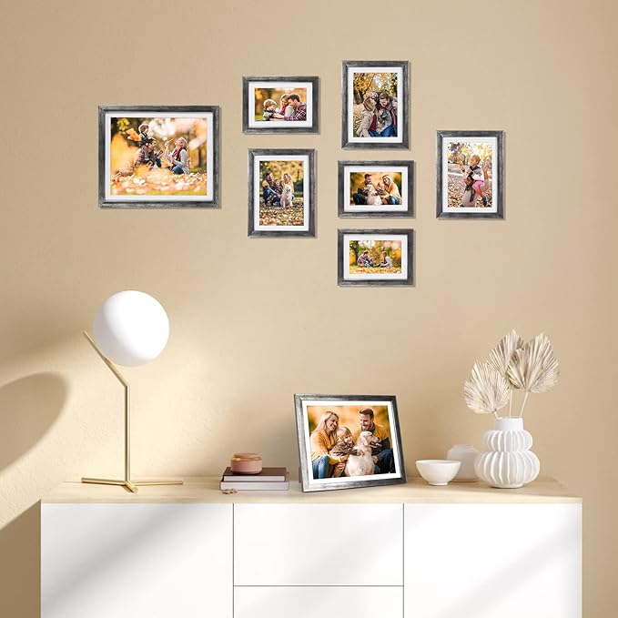 Giftgarden Antique Silver Picture Frames Assortment for Multiple Sizes Photos, Four 4x6, Four 5x7, Two 8x10, Gallery Frame Collage for Wall or Tabletop, Set of 10, Rustic Distressed Silver