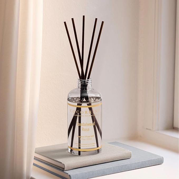 COCORR??NA Refill - Sandalwood Rose 6.7 Fl.oz Reed Diffuser Refill with 8 Sticks