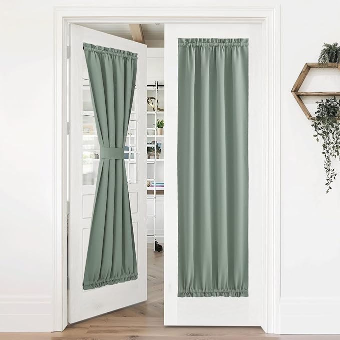 NICETOWN Blackout Christmas Door Window Curtains, Farmhouse Thermal Insulated Noise Reducing Privacy Gliding/Patio/French/Glass Curtain Panels Rod Pocket, 1 Panel, 36" x 72", Greyish Green