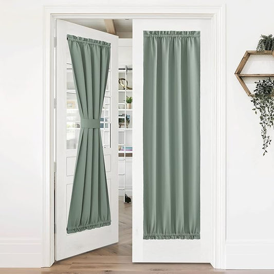 NICETOWN Blackout Christmas Door Window Curtains, Farmhouse Thermal Insulated Noise Reducing Privacy Gliding/Patio/French/Glass Curtain Panels Rod Pocket, 1 Panel, 36" x 72", Greyish Green