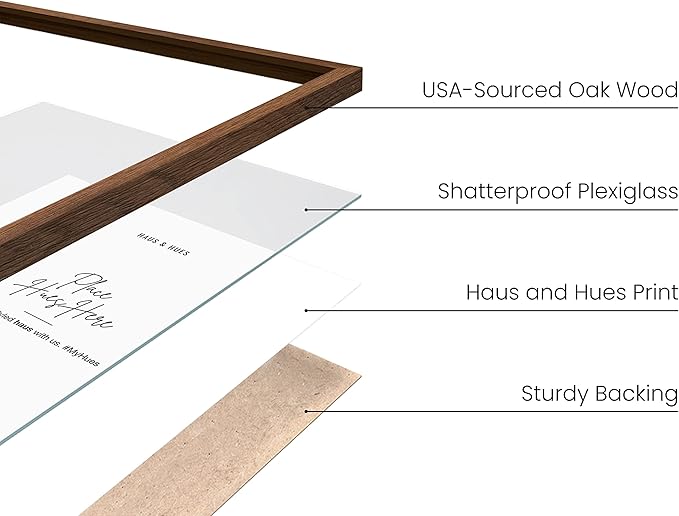 HAUS AND HUES Photo Gallery Wall Frame Set - Set of 5 Walnut Frames for Gallery Wall, Gallery Wall Frames, Multiple Picture Frames for Wall Collage (Two 8x10, Two 11x14, One 16x20 Framed Walnut)