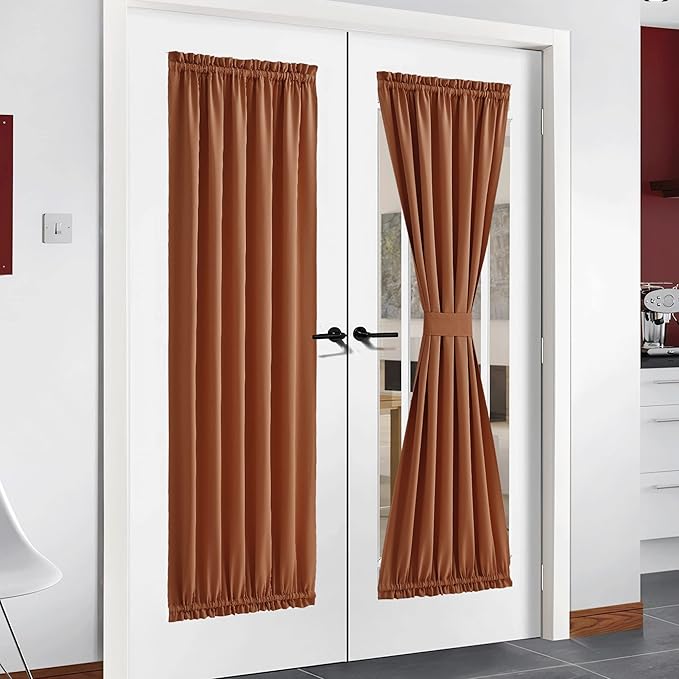 NICETOWN French Door Curtains for Kitchen Window, Farmhouse Front Curtains for Living Room Decor, Thermal Insulated Temporary Door Cover for Halloween, (1 Panel, Burnt Orange, 54 x 72 Inch)