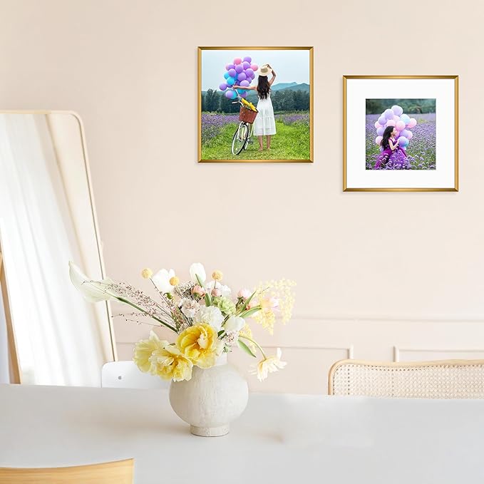 Golden State Art, Gallery Wall Frame Set of 6 - Bronze 12x12 Aluminum Photo Frames with Mat for 8x8 Pictures - 12 x 12 inch Metal Frame with Real Glass Cover - Elegant Home or Office Decor