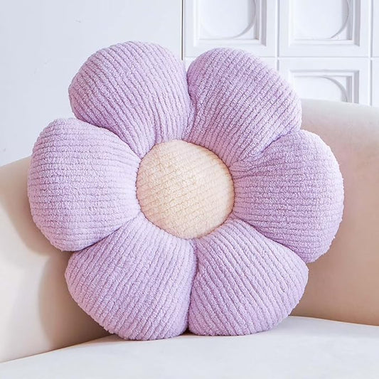Lavender Flower Decorative Throw Pillows, Cute Daisy Shaped Plush Aesthetic Pillow, Soft 19.6" Floor Seat Cushion