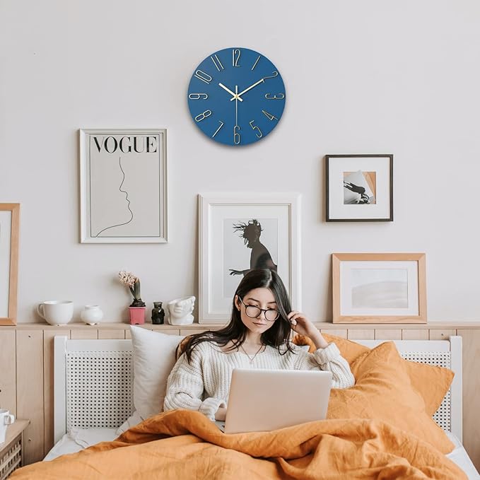 wall Clock, Silent Clock, wall Clocks Battery Operated??? 12 inch Modern wall Clock, Suitable for Offices, Living Rooms, Kitchens, Homes, Schools (Blue)