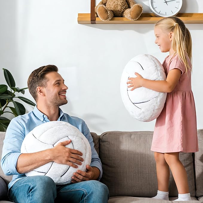 Volleyball Pillow Plush 2 Pack, Soft Fluffy Round Volleyball Shaped Throw Pillows for Kids Room, Sofa & Bed Decor, Seat Cushion Alternative for Gaming & Sports Room 15.7 Inch