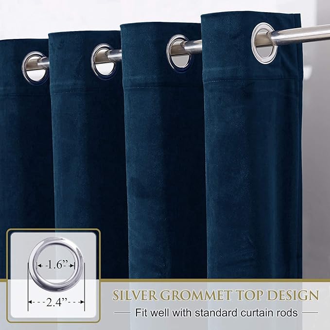 StangH Navy Blue Curtains Velvet Blackout Curtains for Living Room, Grommet Thermal Insulated Window Treatment Set for Home Office/Study Room Decor, W52 x L63, 2 Panels