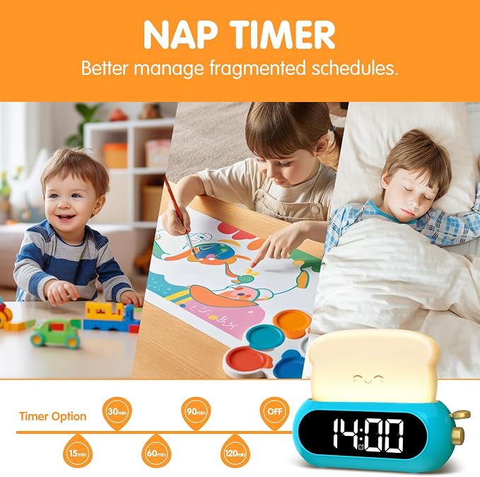 Kids Alarm Clocks for Bedroom, Cute Digital Clock with Night Light, 10 Ringtones, 10 Volumes, Nap Timer, Brightness Dimmer, Snooze, Bedside Alarm Clocks for Boys Teens Birthday Gift, Plug-in Use - Image 5