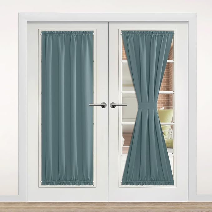 NICETOWN Doorway Curtains for Kitchen Window, Thermal Insulated Privacy Protection Blackout Door Curtains for French Door Window Shade with Tieback, 1 PC, 42" x 80", Greyish Blue