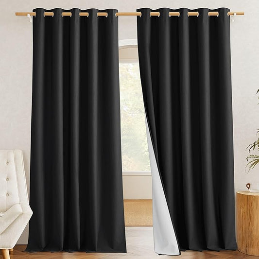NICETOWN Black Out Linen Curtains, Complete Blackout Shades for Large Window Door, 100% Blackout Window Curtain Panels with White Lined, 62 inches Width Each Panel, 102 inches Length, 2 Pieces