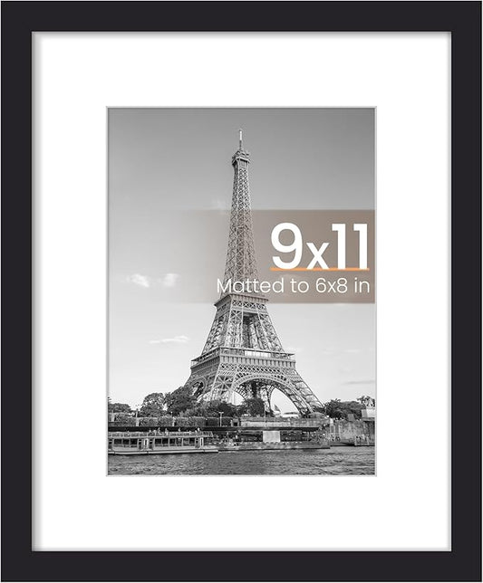 upsimples 9x11 Picture Frame, Display Pictures 6x8 with Mat or 9x11 Without, Wall Hanging Photo Frame, Black, 1 Pack