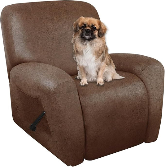 ANARACHON Leather Look Oversize Recliner Chair Covers, Thick 4 Pieces Recliner Covers for Recliner Chair, Leather Cover for Recliner Slipcovers for Pets Kids(X-Large, Brown)