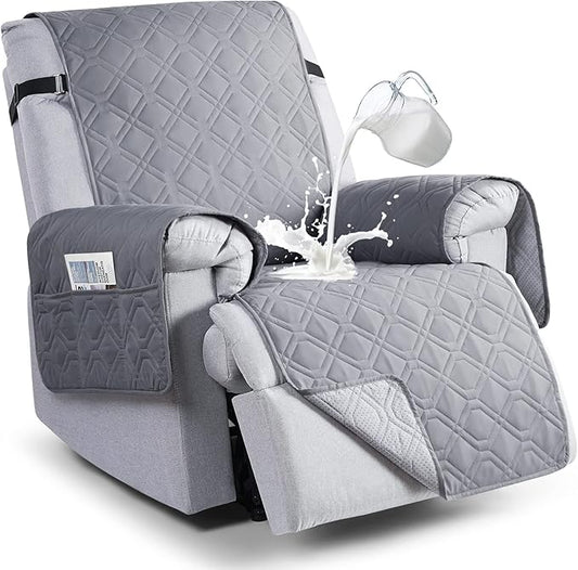 VANSOFY 100% Waterproof Recliner Chair Covers, Recliner Cover Non-Slip Dog Chair Cover Furniture Protector Washable Slipcover with Pocket, Elastic Straps for Pets, Dogs(Light Gray, 22")
