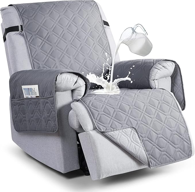VANSOFY 100% Waterproof Recliner Chair Covers, Recliner Cover Non-Slip Dog Chair Cover Furniture Protector Washable Slipcover with Pocket, Elastic Straps for Pets, Dogs(Light Gray, 25")