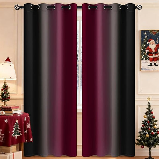 COSVIYA Curtains & Drapes Burgundy Red and Black Curtains 84 inch Length 2 Panels,Full Room Darkening Grommet Insulated Thermal Window Curtains for Bedroom/Living Room,52x84inches