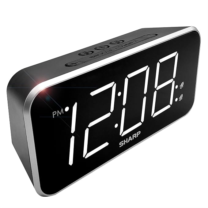 Sharp Digital Alarm Clock, 1.8" Jumbo White LED Display, Dual Alarm, Black by SHARP