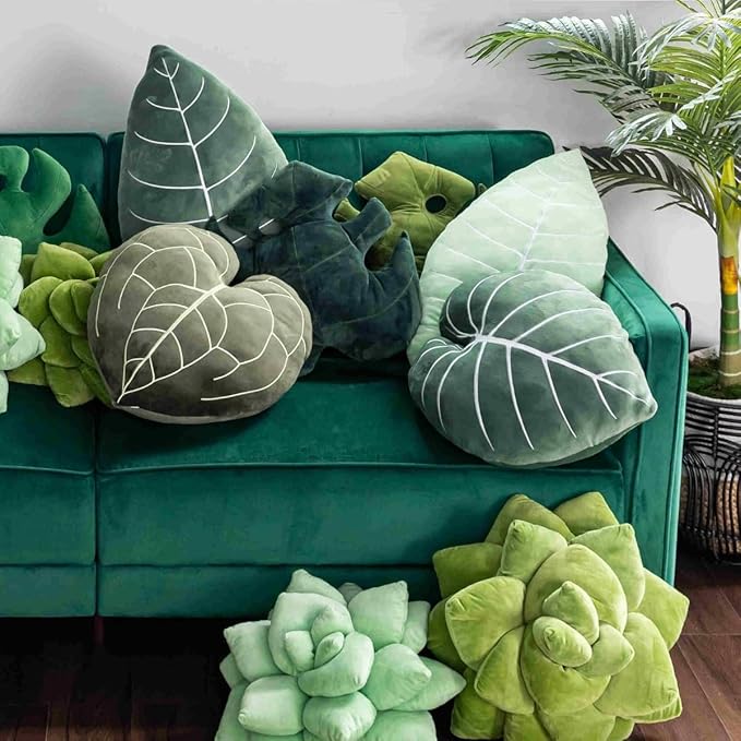 Green Philosophy Co. Philodendron Gloriosum Leaf Pillow - Moody Green