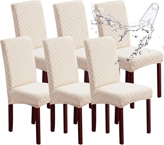 Genina Waterproof Chair Covers for Dining Room 6 Pack, Dining Chair Cover Removable Parson Chair Slipcover Chair Protectors Covers for Kitchen (Argyle-Beige, 6 PCS)