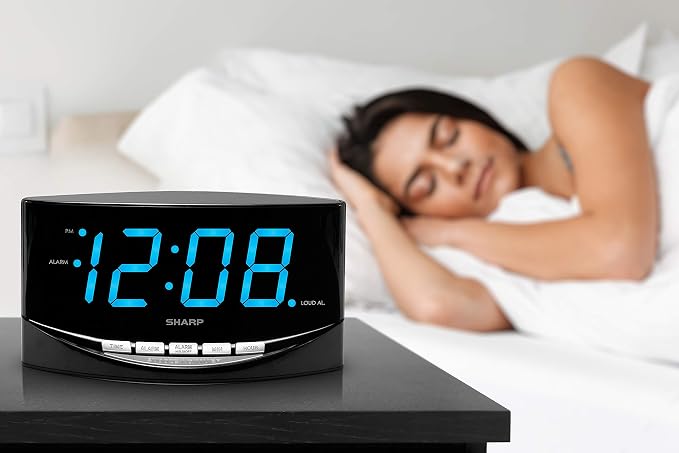 Sharp Easy to See Alarm Clock with Jumbo 2” Numbers - Bright Blue LED Display - Easy Set-up & Simple to Use –See from Across the Room! - High/Low Alarm Volume (Pack of 2) - Image 5